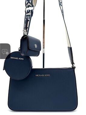 Michael Kors Jet Set Logo Crossbody Bag w Case for Apple AirPods Pro Navy Blue